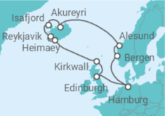 Reiseroute der Kreuzfahrt  Malerisches Island und schottische Kultstätten - Hapag-Lloyd Cruises
