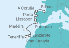 Reiseroute der Kreuzfahrt  Von der atlantischen Inselwelt in den Norden Spaniens - Hapag-Lloyd Cruises