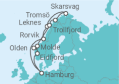 Reiseroute der Kreuzfahrt  Faszination Fjordland - Hapag-Lloyd Cruises