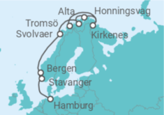 Reiseroute der Kreuzfahrt  Polarlicht-Abenteuer Norwegen – Wo Pioniergeist den Himmel entflammt - Hapag-Lloyd Cruises