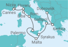 Reiseroute der Kreuzfahrt  Osterzeit in den Hotspots des Mittelmeers - Hapag-Lloyd Cruises