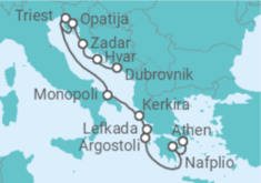 Reiseroute der Kreuzfahrt  Dalmatiens Charme und der Zauber der griechischen Inseln - Hapag-Lloyd Cruises