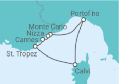 Reiseroute der Kreuzfahrt  Auszeit de Luxe an der Côte d‘Azur - Hapag-Lloyd Cruises