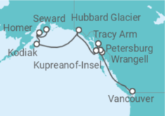 Reiseroute der Kreuzfahrt  Alaska (Inside Passage Kurs Nord) – Wildniswunder auf verschlungenen Seewegen - Hapag-Lloyd Cruises