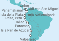 Reiseroute der Kreuzfahrt  Expedition Südamerika mit Panamakanal – Geheimnisvolles Äquator-Abenteuer - Hapag-Lloyd Cruises