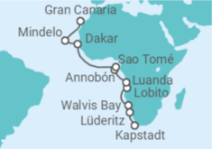 Reiseroute der Kreuzfahrt  Afrikas wilde Westküste - Hapag-Lloyd Cruises