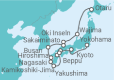 Reiseroute der Kreuzfahrt  Unbekanntes Japan (West- und Südküste) – Premiere für Insider: Japans Inseln und die Inlandsee - Hapag-Lloyd Cruises