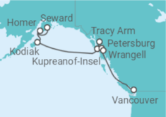 Reiseroute der Kreuzfahrt  Alaska (Inside Passage Kurs Süd) – Im Goldrausch der Natur - Hapag-Lloyd Cruises