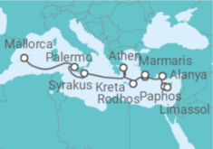 Reiseroute der Kreuzfahrt  Historische Highlights im östlichen Mittelmeer - Hapag-Lloyd Cruises