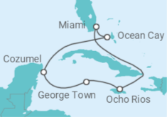 Reiseroute der Kreuzfahrt  Sommer Westkaribik All Inclusive & Miami - MSC Cruises