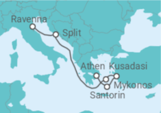 Reiseroute der Kreuzfahrt  Kroatien, Griechenland, Türkei - Royal Caribbean