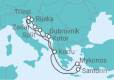 Reiseroute der Kreuzfahrt  Kroatien, Montenegro, Griechenland - NCL Norwegian Cruise Line