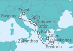 Reiseroute der Kreuzfahrt  Griechenland, Montenegro, Kroatien, Italien - NCL Norwegian Cruise Line