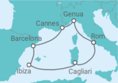 Reiseroute der Kreuzfahrt  Spanien, Italien Alles Inklusive - MSC Cruises