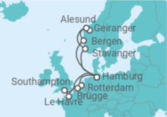 Reiseroute der Kreuzfahrt  Metropolen & Norwegen ab Hamburg - AIDA