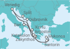 Reiseroute der Kreuzfahrt  Italien, Griechenland, Kroatien - Costa Kreuzfahrten