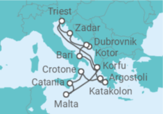 Reiseroute der Kreuzfahrt  Adria & Mittelmeerinseln ab Triest - AIDA