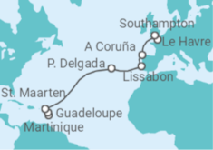 Reiseroute der Kreuzfahrt  Guadeloupe, Sint Maarten, Portugal, Spanien, Frankreich - MSC Cruises