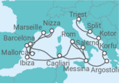 Reiseroute der Kreuzfahrt  Von Civitavecchia (Rom) nach Triest (Italien) - Cunard