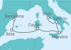 Reiseroute der Kreuzfahrt  Spanien, Italien - Cunard