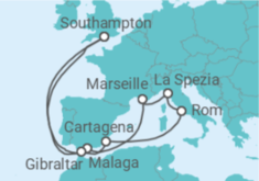 Reiseroute der Kreuzfahrt  Spanien, Italien, Frankreich, Gibraltar - Cunard
