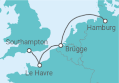 Reiseroute der Kreuzfahrt  Belgien, Frankreich - Cunard