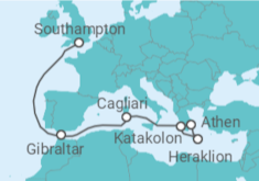 Reiseroute der Kreuzfahrt  Griechenland, Italien, Gibraltar - Cunard