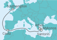 Reiseroute der Kreuzfahrt  Spanien, Griechenland - Cunard