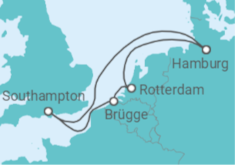 Reiseroute der Kreuzfahrt  Belgien, Niederlande, Deutschland - Cunard