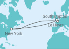 Reiseroute der Kreuzfahrt  Frankreich, USA - Cunard