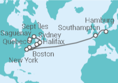 Reiseroute der Kreuzfahrt  Von New York (USA) nach Hamburg - Cunard