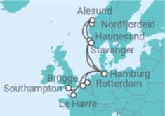 Reiseroute der Kreuzfahrt  Metropolen & Norwegen ab Hamburg - AIDA