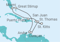 Reiseroute der Kreuzfahrt  Aruba, Curaçao, Amerikanische Jungferninseln, Puerto Rico - NCL Norwegian Cruise Line