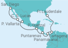 Reiseroute der Kreuzfahrt  Kolumbien, Panama, Costa Rica, Mexiko - Holland America Line
