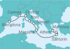 Reiseroute der Kreuzfahrt  Griechenland, Italien, Frankreich - NCL Norwegian Cruise Line