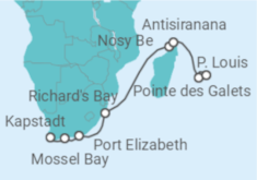 Reiseroute der Kreuzfahrt  Indischer Ozean und Kapstadt - NCL Norwegian Cruise Line