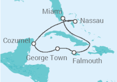 Reiseroute der Kreuzfahrt  Jamaika, Kaimaninseln, Mexiko, Bahamas - MSC Cruises