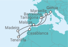 Reiseroute der Kreuzfahrt  Marokko, Spanien, Portugal, Frankreich, Italien Alles Inklusive - MSC Cruises