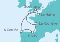 Reiseroute der Kreuzfahrt  Spanien, Frankreich - MSC Cruises