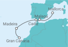 Reiseroute der Kreuzfahrt  8 Nächte - Atlantikinseln und Spaniens Sonnenküste - ab Las Palmas/bis Palma - Mein Schiff