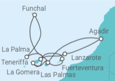 Reiseroute der Kreuzfahrt  14 Nächte - Kanaren, Madeira und marokkanisches Flair - ab/bis Las Palmas - Mein Schiff