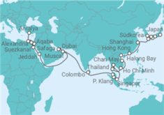 Reiseroute der Kreuzfahrt  58 Nächte - Große Weltentdecker-Route - ab Tokio/bis Antalya - Mein Schiff