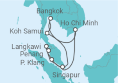 Reiseroute der Kreuzfahrt  14 Nächte - Faszination Südostasien - ab/bis Singapur - Mein Schiff