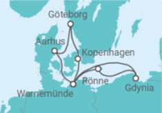 Reiseroute der Kreuzfahrt  Dänemark mit Danzig & Göteborg - AIDA