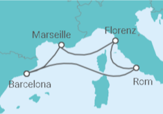 Reiseroute der Kreuzfahrt  Frankreich, Italien - Disney Cruise Line