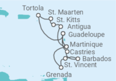 Reiseroute der Kreuzfahrt  Guadeloupe, St. Lucia, Barbados, Martinique, Britische Jungferninseln, Sint Maarten, Antigua Und ... - MSC Cruises