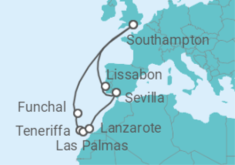 Reiseroute der Kreuzfahrt  SPAIN PORTUGAL AND CANARY     ISLANDS - PO Cruises