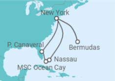 Reiseroute der Kreuzfahrt  USA, Bahamas, Bermudas - MSC Cruises