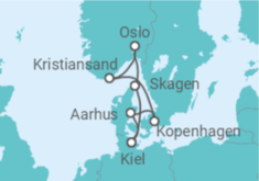 Reiseroute der Kreuzfahrt  Dänemark, Norwegen - AIDA