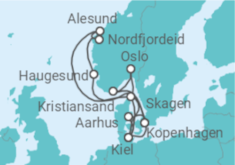 Reiseroute der Kreuzfahrt  Dänemark, Norwegen, Deutschland - AIDA